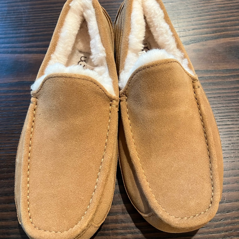 UGG Ascot Tan Suede Slip-On Loafers with Sherpa Lining